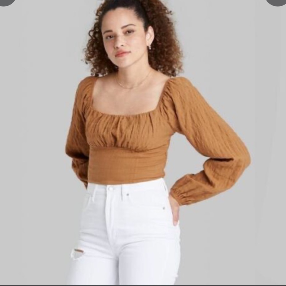wild fable brown puff sleeve top, new with tags